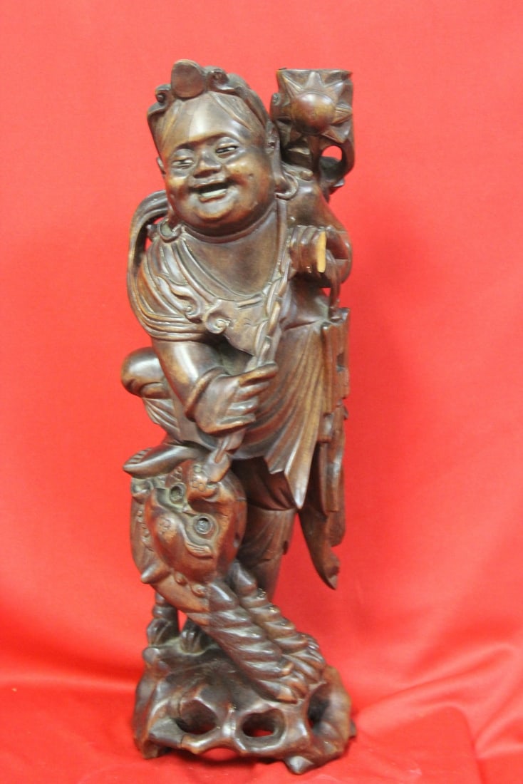 A Chinese Wooden Sculpture: Well carved - please note: loss on one finger - 14 1/4" tall