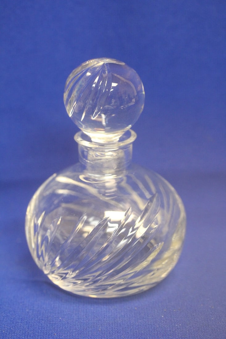 A Cut Glass Perfume Bottle: 5" tall