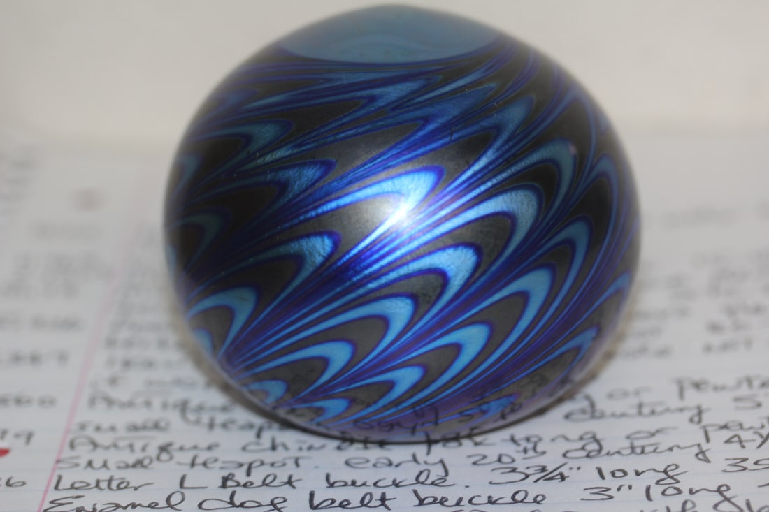 Iridescent Art Glass Paperweight: 3 inches in diameter - unsigned - well made