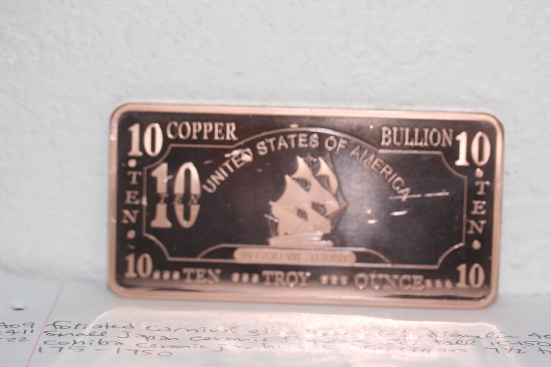 10 Troy Ounces Copper Bar: as shown