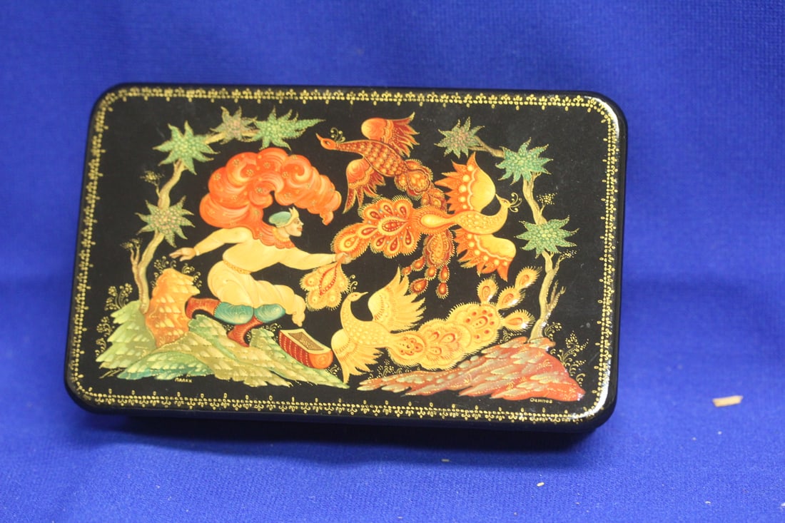 A Signed Hand Painted Russian Lacquer Box: 5 7/8" across