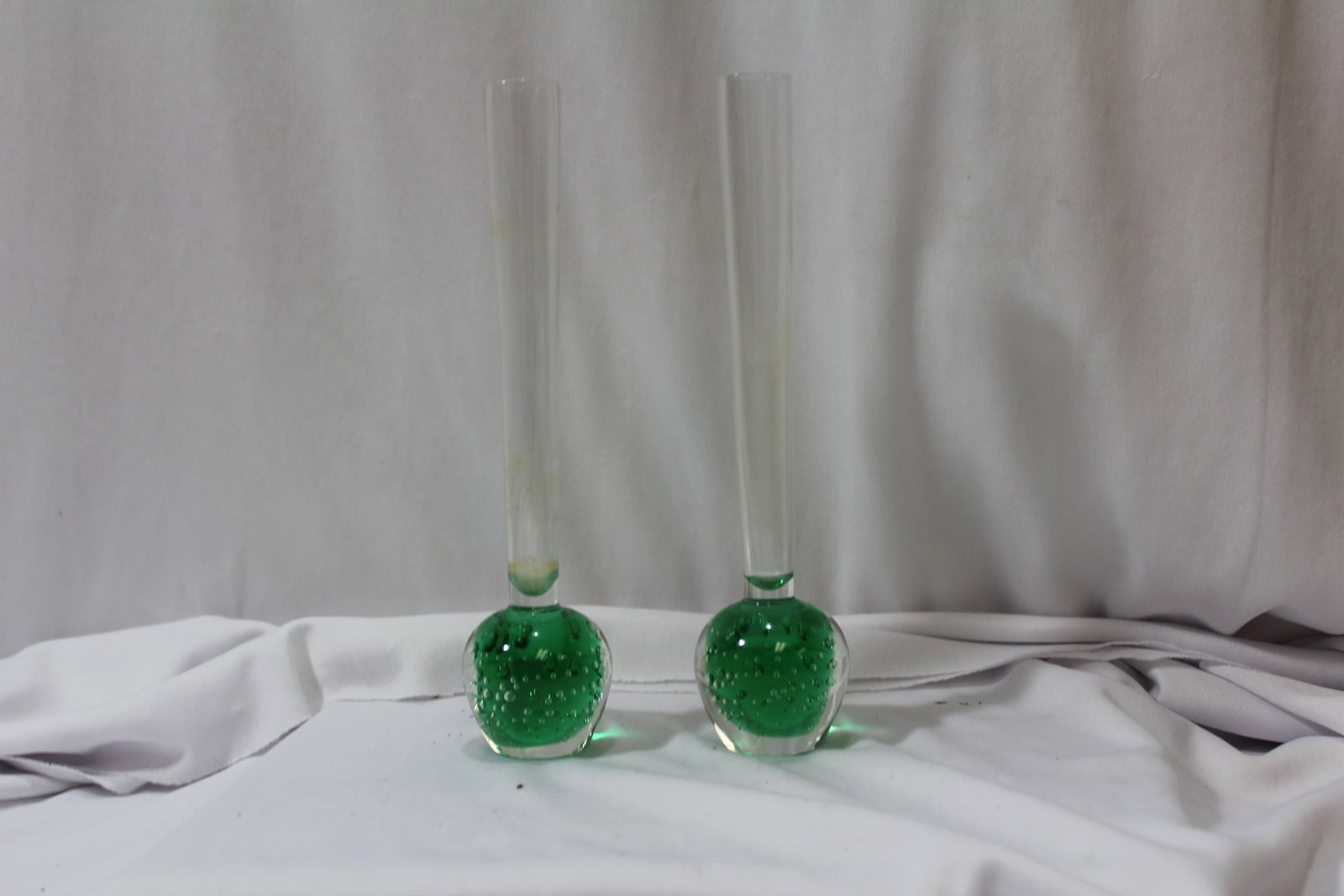 Lot of Two Green Glass Stem Vase (1 of 3)