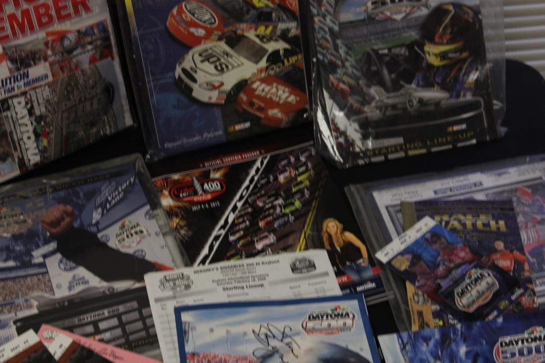 Large Lot of Daytona 500 Official Memorabilia: or souvenir - One signed Darnell Waltrop and possibly Chase Elliott and other unknown signature, Stewart (somebody) - Also tickets and other shows - tickets included