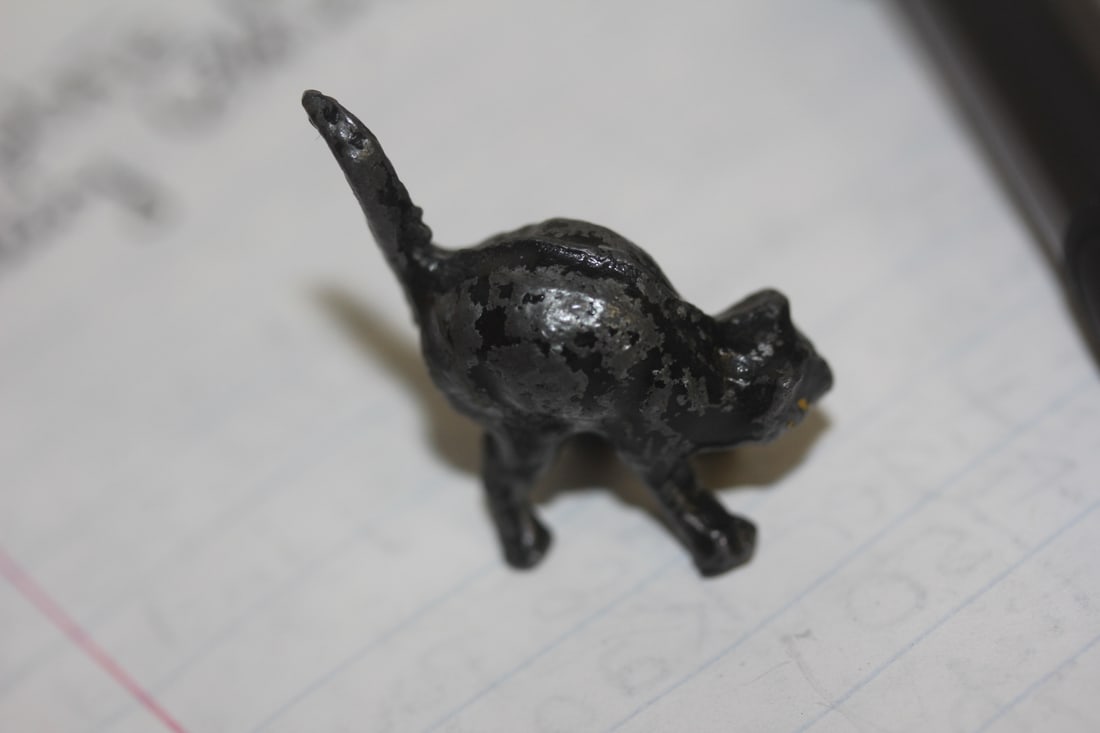 Antique Miniture Cast Iron Cat: with traces of paint - rare