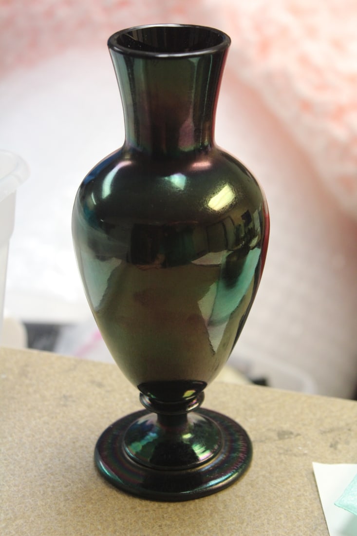 Iridescent Art Glass Vase: 8" tall