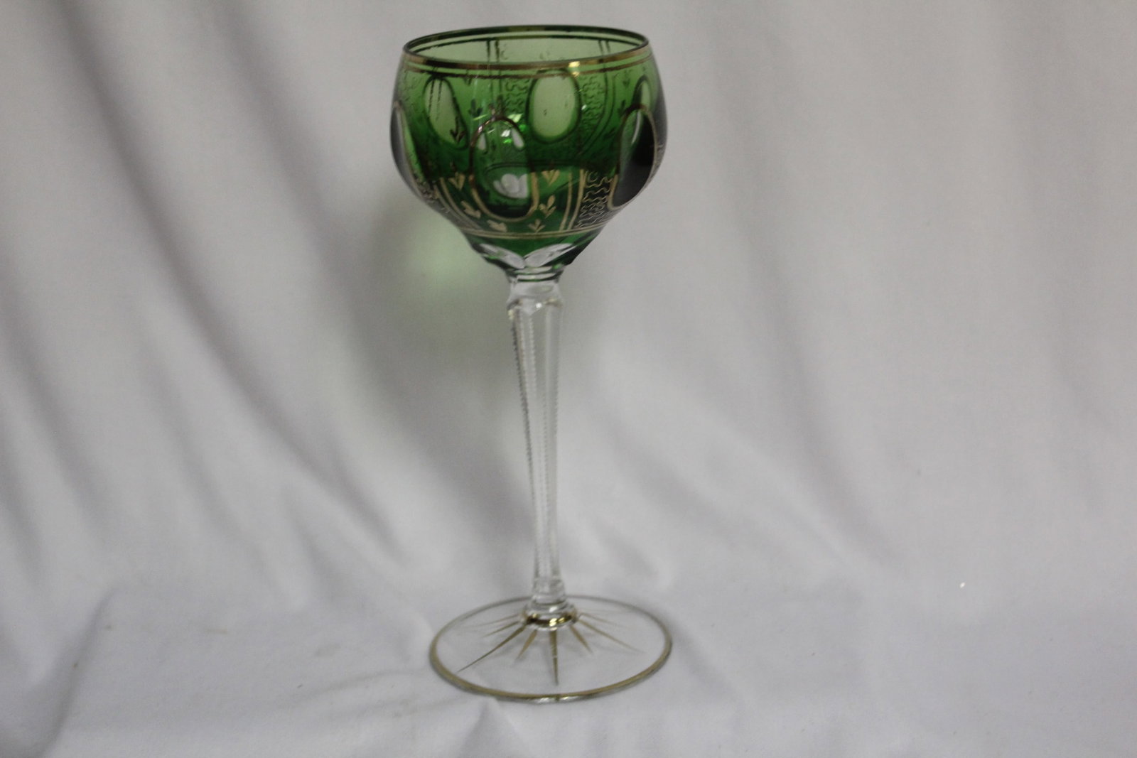Green Cut Glass Goblet: 8 3/8" tall