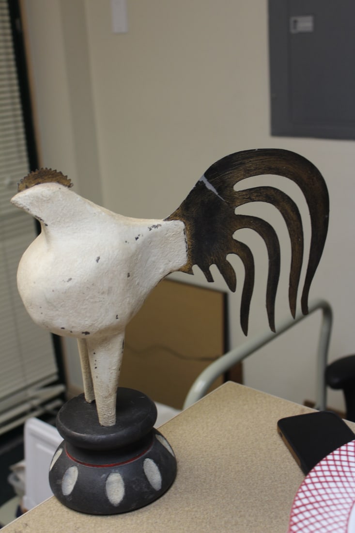 Wooden and Metal Rooster: 12" x 11 1/2"