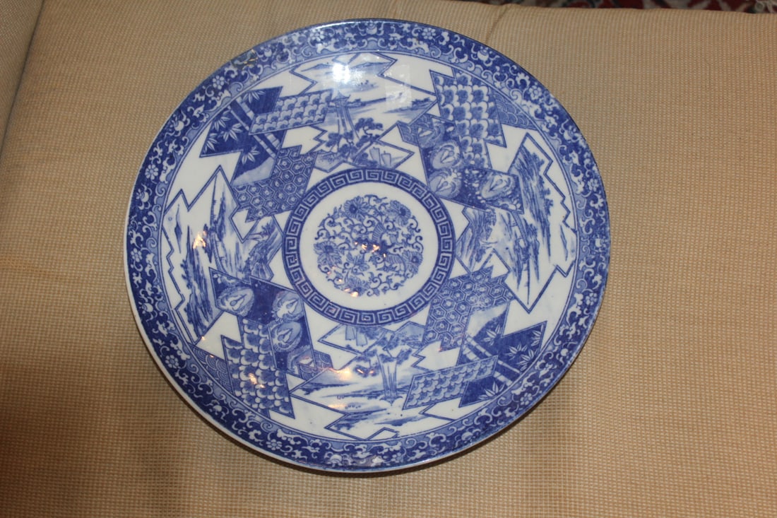 Antique Chinese Imari Charger: 19th century - blue and white - 13 3/8" in diameter