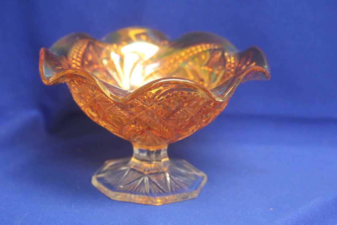 Carnival Glass Stem Bowl: 7 1/8" in diameter