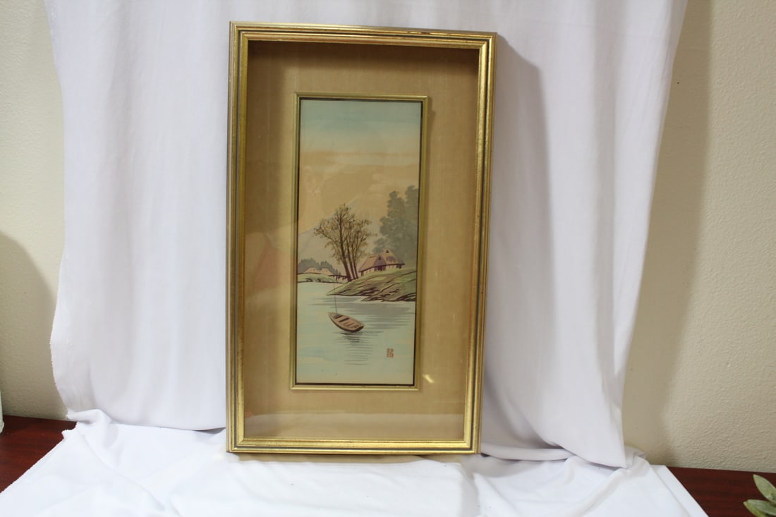 A Chinese/Asian Framed Watercolor: Artist signed - overall= 18 1/4" x 11 1/8"