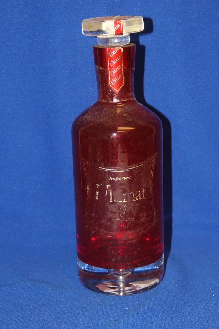 A Ruby Red Artglass Decanter: 11" tall