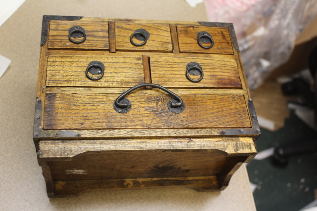 Chinese Wooden Small Cabinet: multiple drawers - 9 3/4" wide