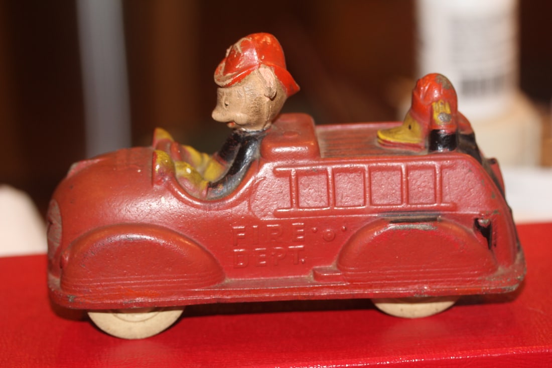 Mickey Mouse Fire Department Truck: old rubber - decent condition