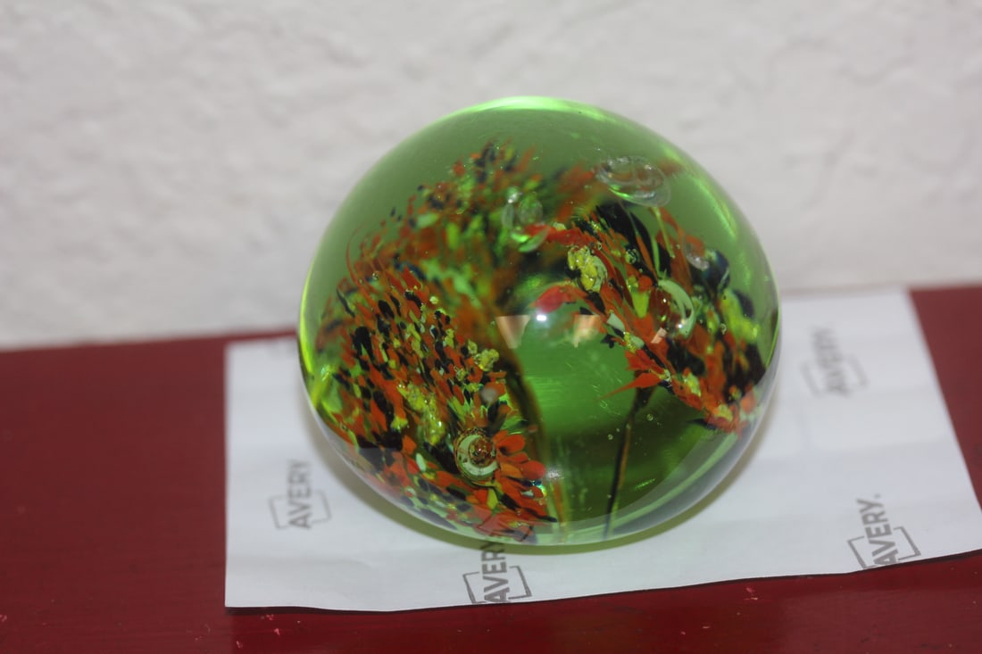 Art Glass Paperweight: please note: minor bruises - 2 5/8" in diameter