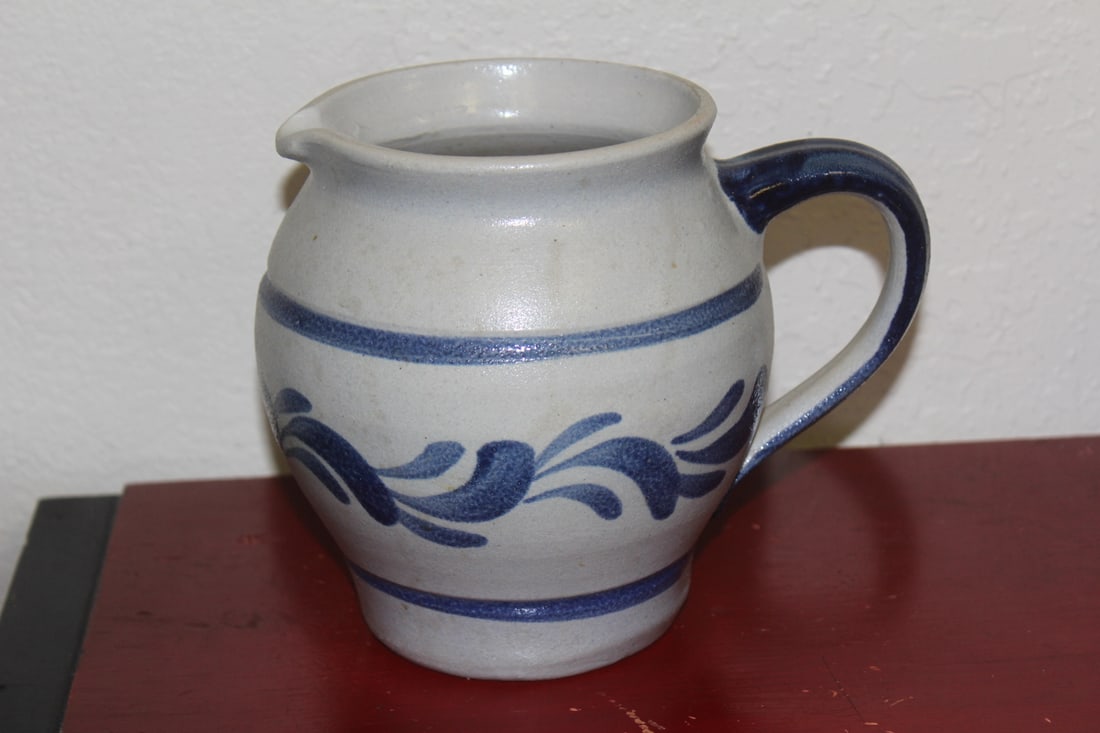 Contemporary Blue and White Stone Jug: with handle - 6 3/8" tall