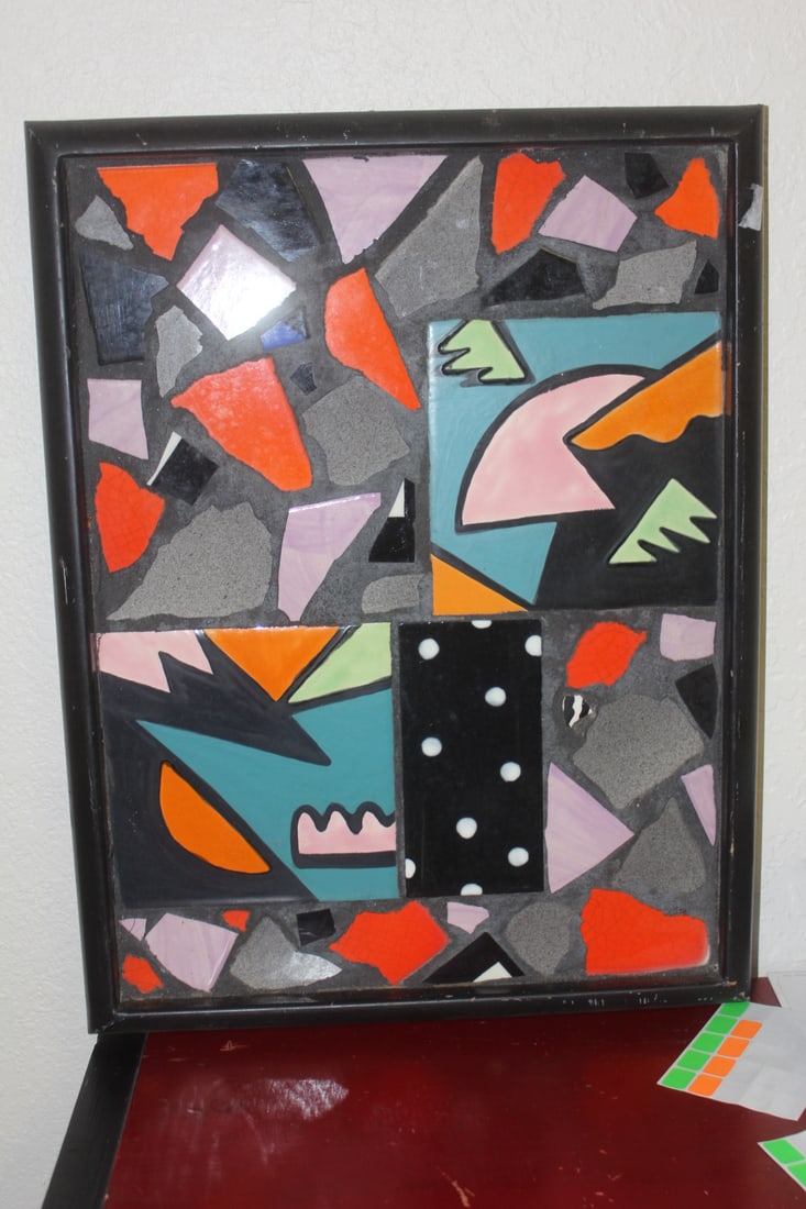 Framed Mosaic Tile Art: 1960's to 1970's - overall= 19" x 14 3/8"