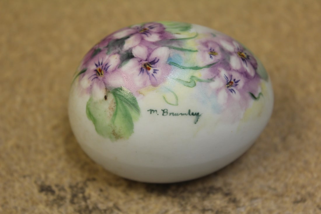 Hand Painted Ceramic Egg: signed by artist