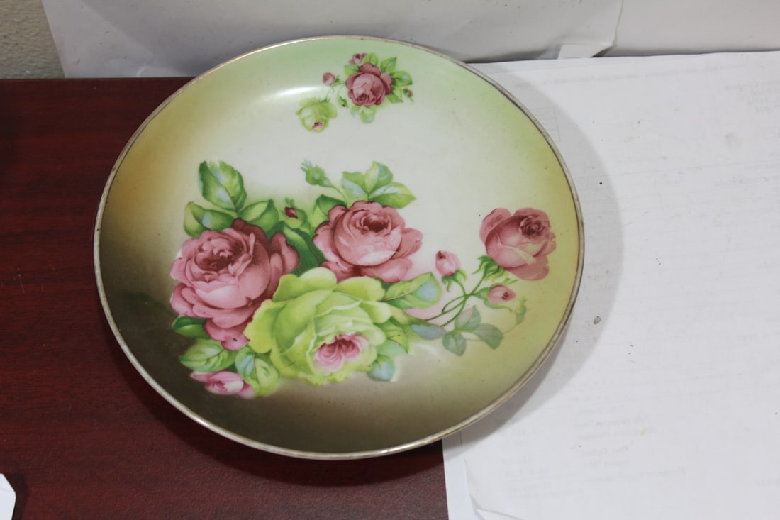 A Vintage Porcelain Floral Plate: handpainted - 8 5/8" in diameter