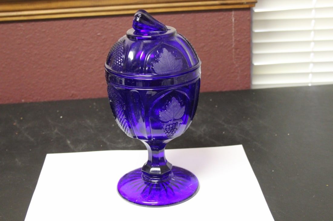 A Blue Glass Compote: 9" tall