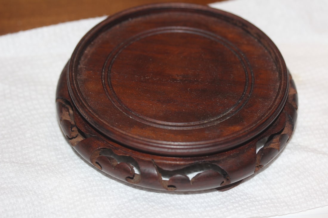 Carved Wooden Vase Stand: Chinese - inside diameter= 3 7/8"