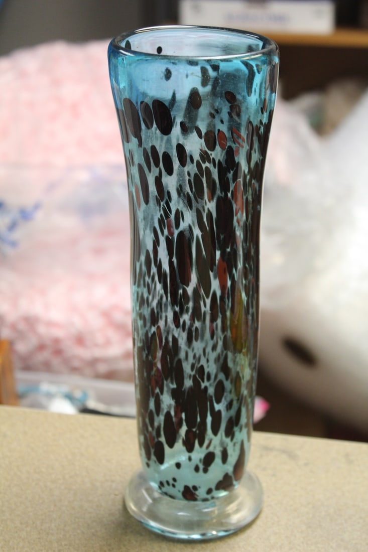 Signed and Dated Artglass Vase: 11 inches tall