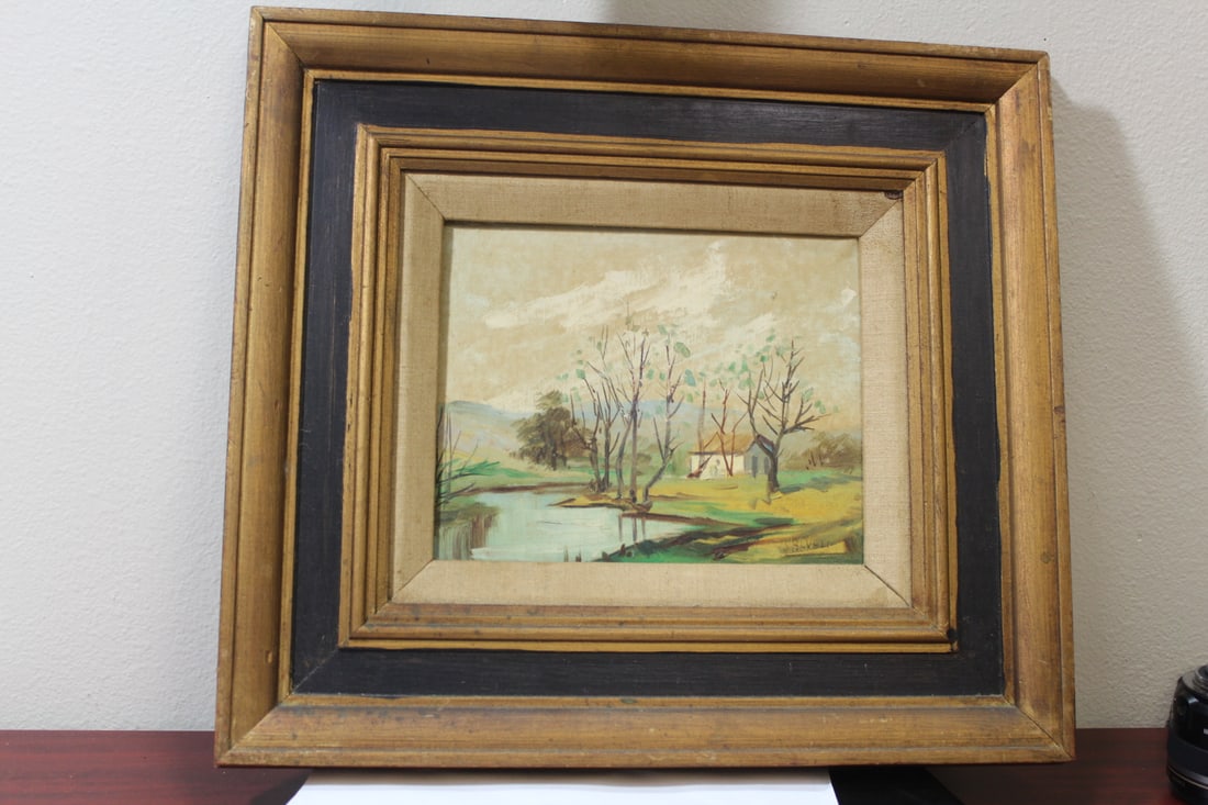 a Signed Oil on Canvas: Wood framed - artist unknown - most likely mid 20th century - overall= 18 1/4" x 16 1/4"