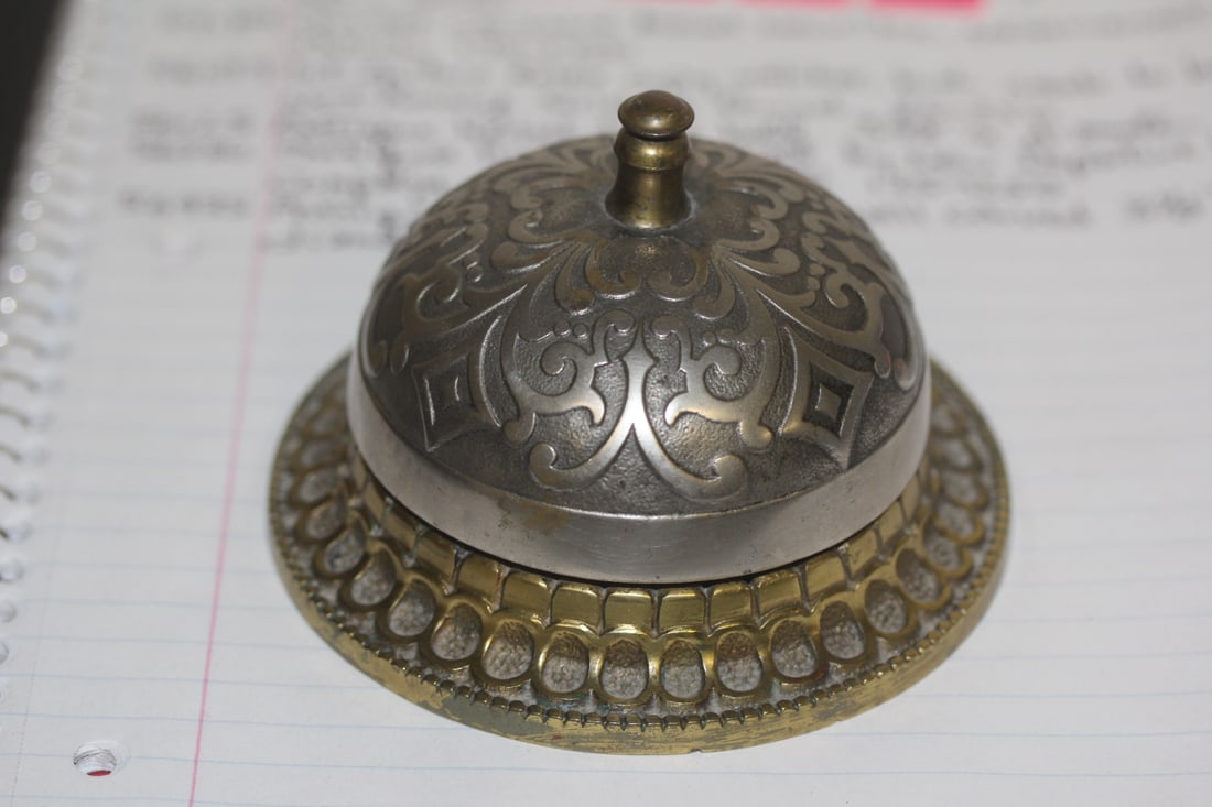 Antique Hotel Table Bell: two toned - well carved - 3 7/8" in diameter
