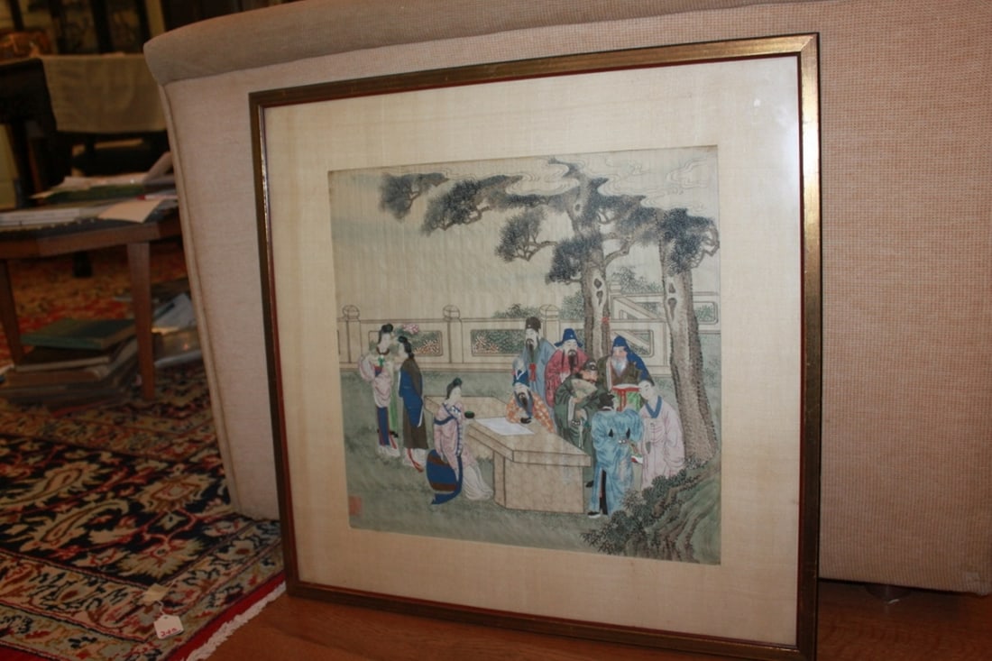 Chinese Framed Watercolor Painting: 23"x 22.5"Overall / 16"x 15.5"Sight