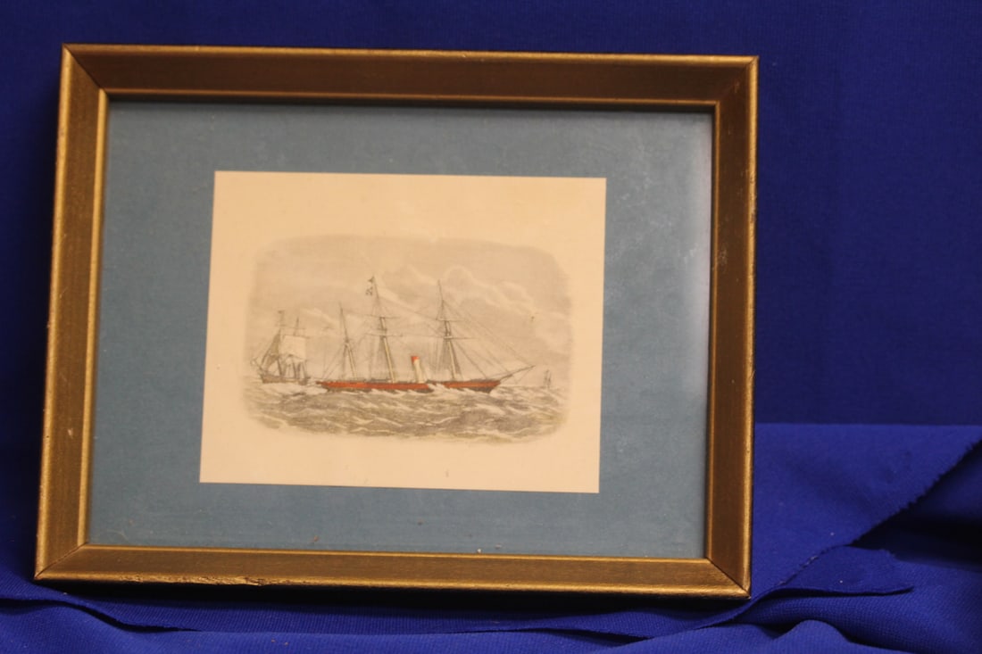 A Vintage Framed Litograph of a Clipper Ship: overall= 8 7/8" x 6 7/8"