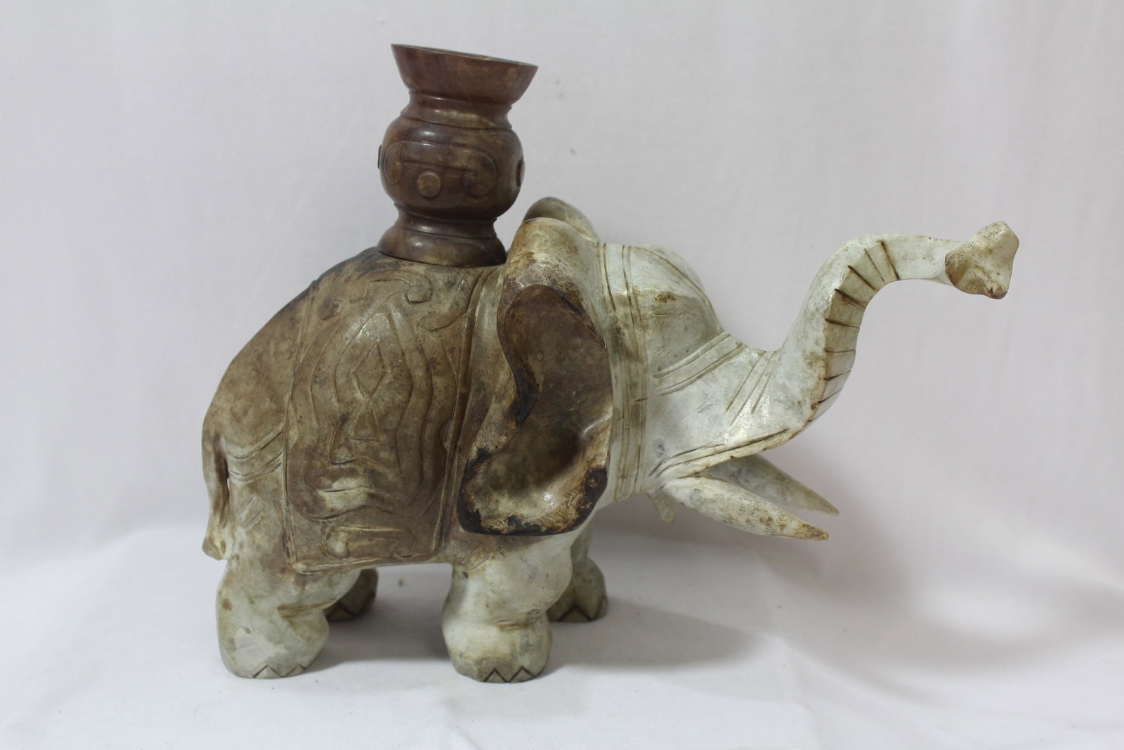 A Large Elephant: Jade or similar hard stone - 10 5/8" long