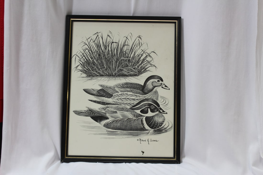 Duck Print Plate Signed Richard G. Lowe: overall= 14 1/4" x 11 1/4" - framed