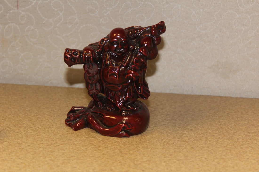 Chinese Red Resin Buddha: 4 1/4" tall