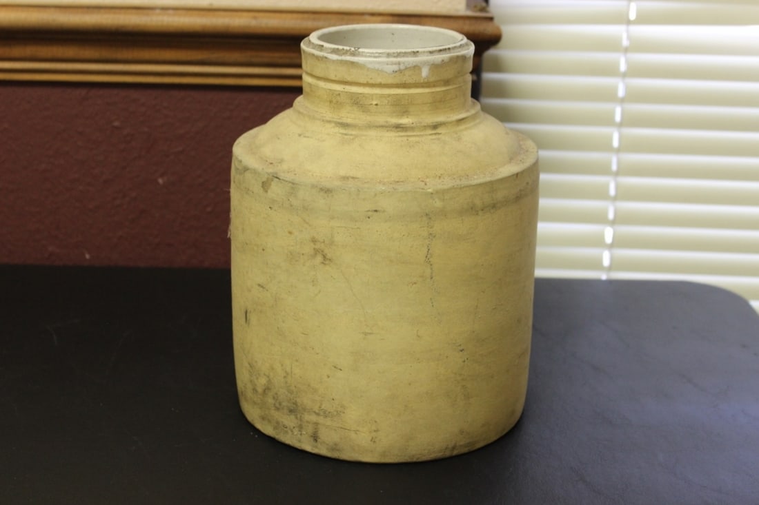 An Antique Crock(?)Stone Ware(?): Looks old and possibly 19th century - origin unknown - 9 1/2" tall - has the letter number 5 on it