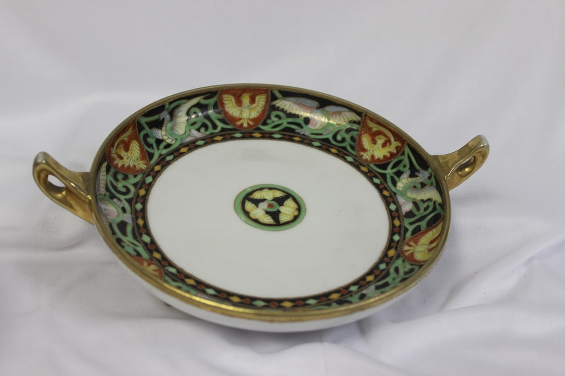 A Handpainted Nippon 3 Legged Tazza: 7 inches across, not including the handle