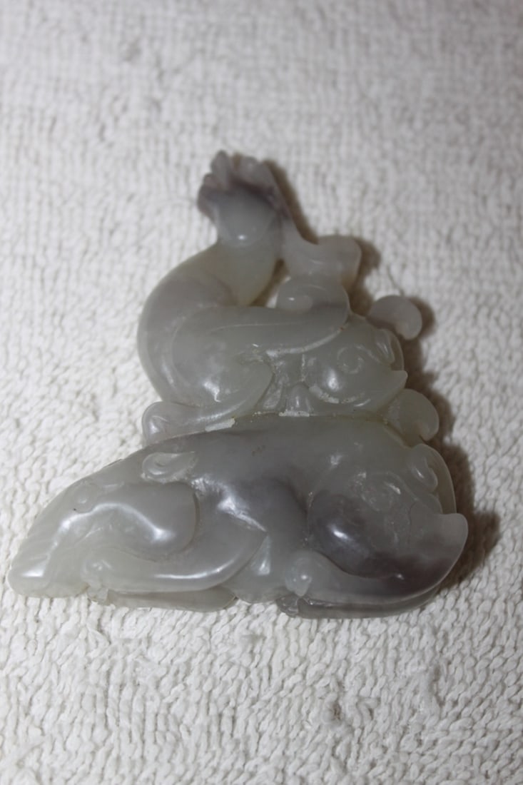 Chinese Carved White Jade Dragon or Creature: mythological creature - antique - 3.25"tall