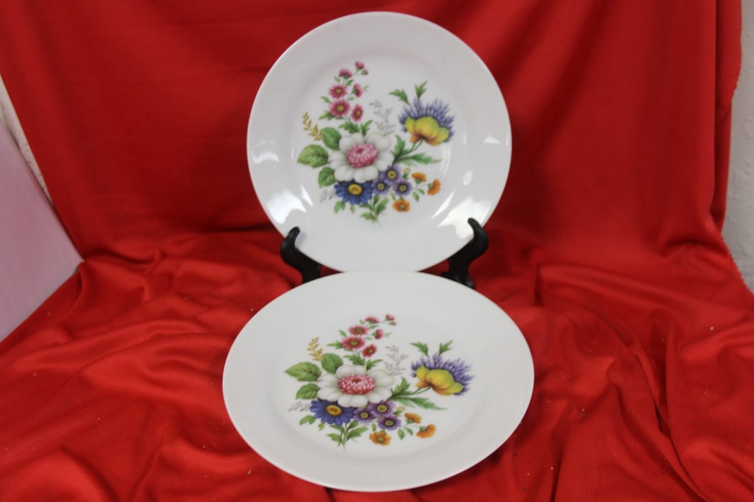 A Pair of Hutschenreuther China Floral Plates: 7 3/4" in diameter