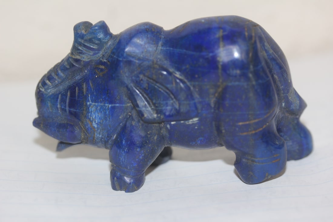 Chinese Lapis Lazuli Elephant: lapis lazuli gemstone elephant - trunk up - 3 1/4" across