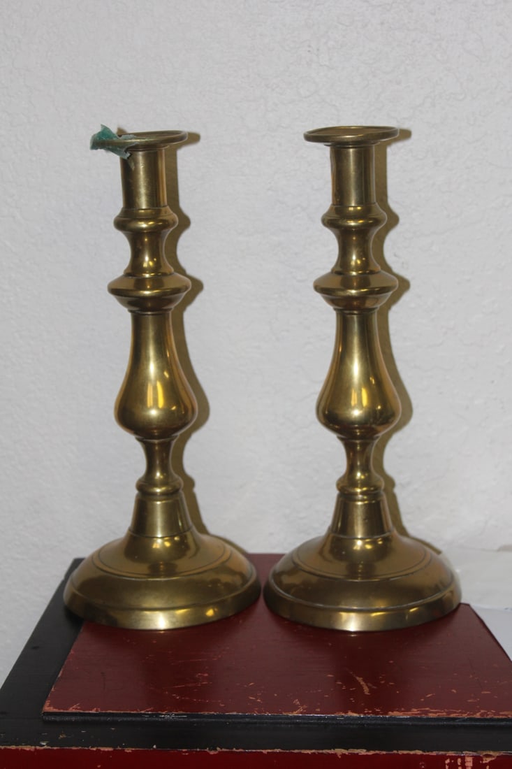 Pair of Brass Candle Holders: 10 3/4" tall each