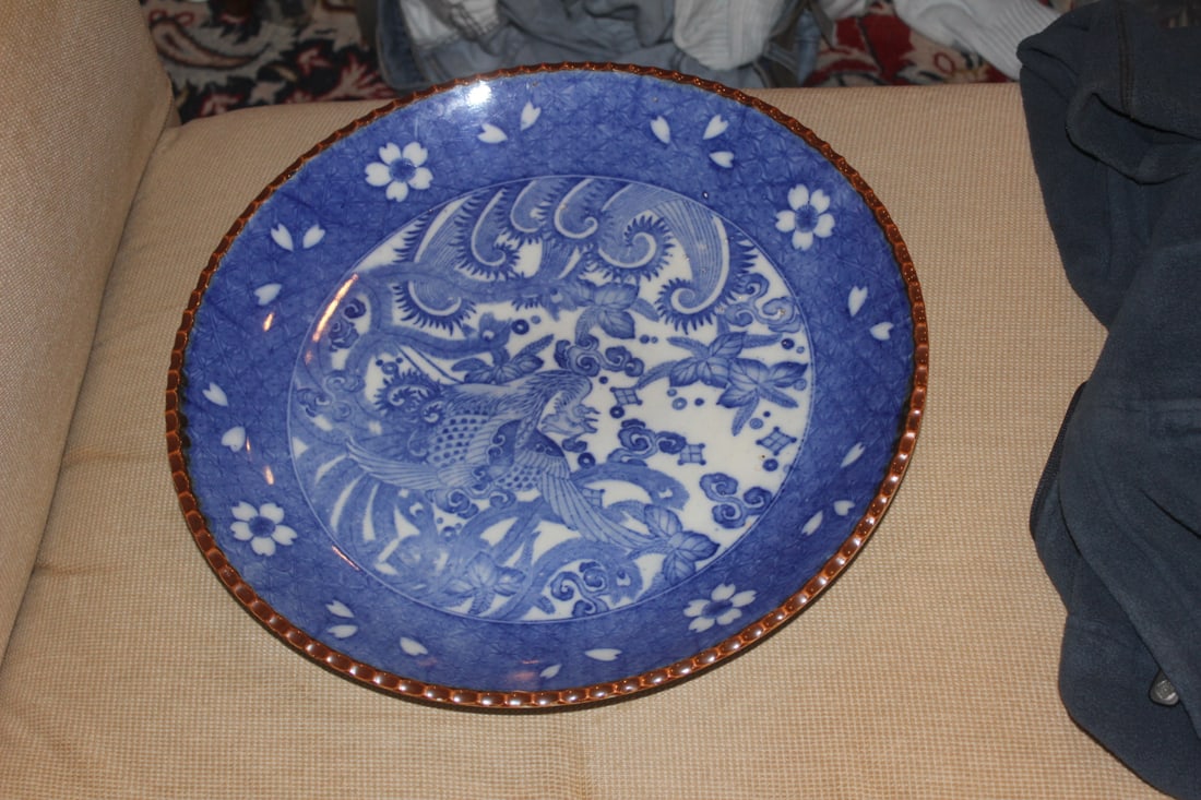 Japanese Blue and White Imari Charger: Antique - 19th century - 15 1/2" in diameter