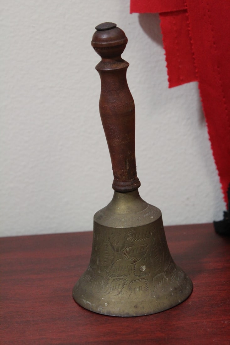 A Brass Bell With Clasp: 7 1/2" tall