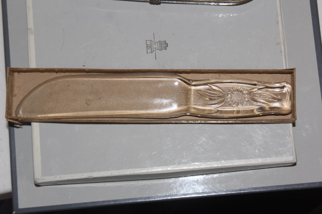 Dur-X Glass Fruit Knife: 9 1/4" across- depression era - boxed