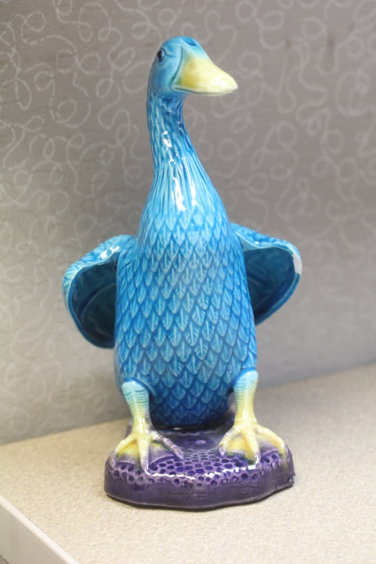Antique Chinese Duck: please note: minor chip inside the wing, not noticeable on the outside - marked "China" - 9" tall - republic period