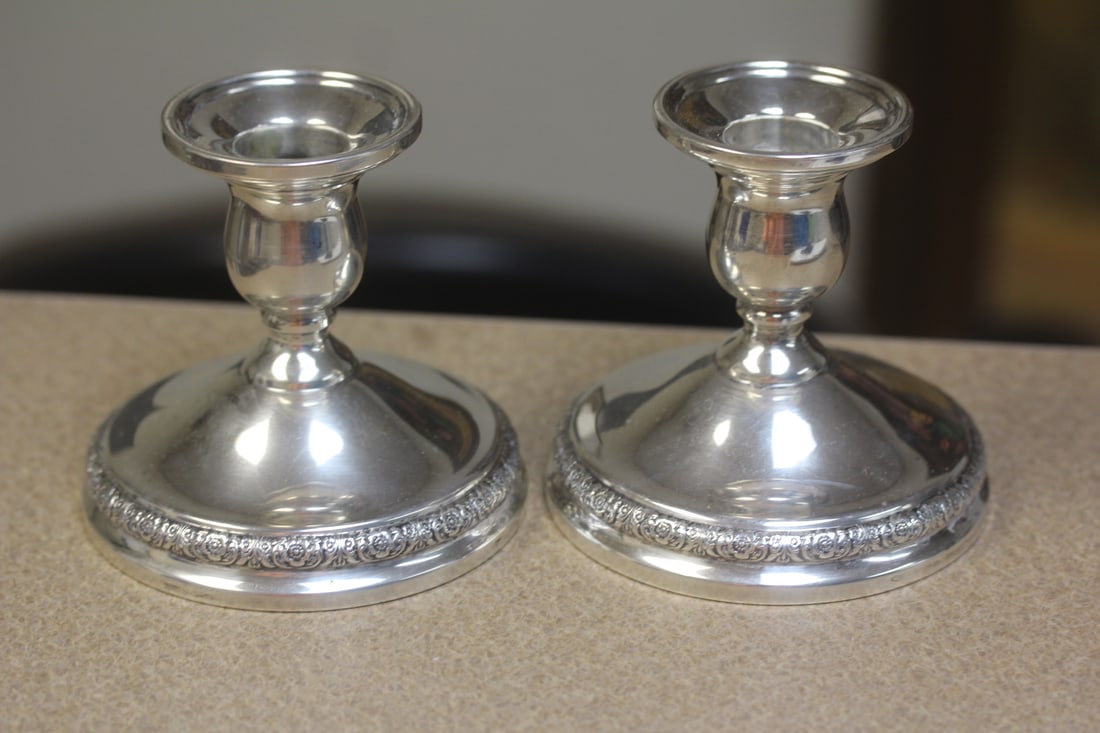 Pair of Prelude Sterling Candle Sticks: weighted - 3 1/2" tall each