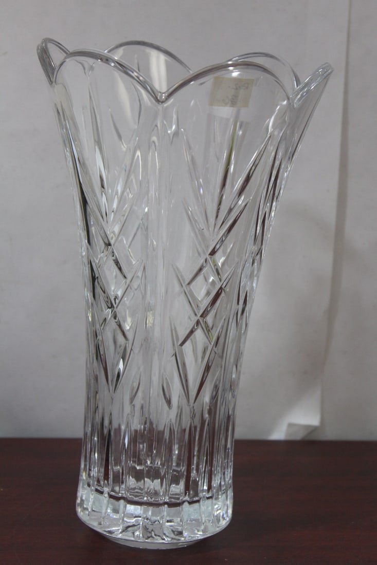 A Cut Glass Vase: 10 7/8" tall