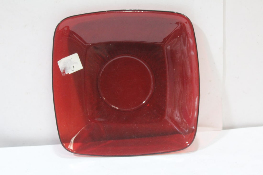 A Ruby Red Square Saucer (1 of 3)