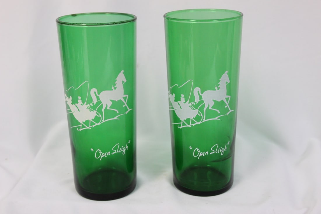 Set of Two Forest Green Tumblers: 6 5/8" tall
