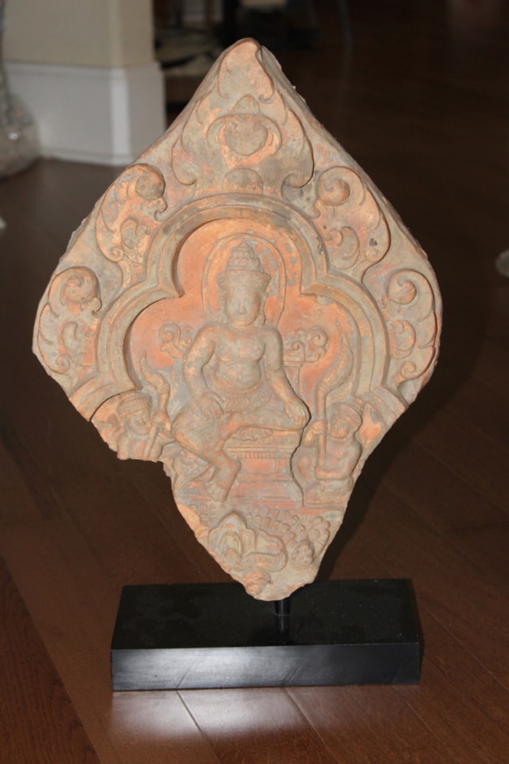 Stone Plaque of a Goddess on Base: Antique/Vintage - Chinese/Tibetan/Asian - 19" tall with base, 16 1/2" without - exact age unknown