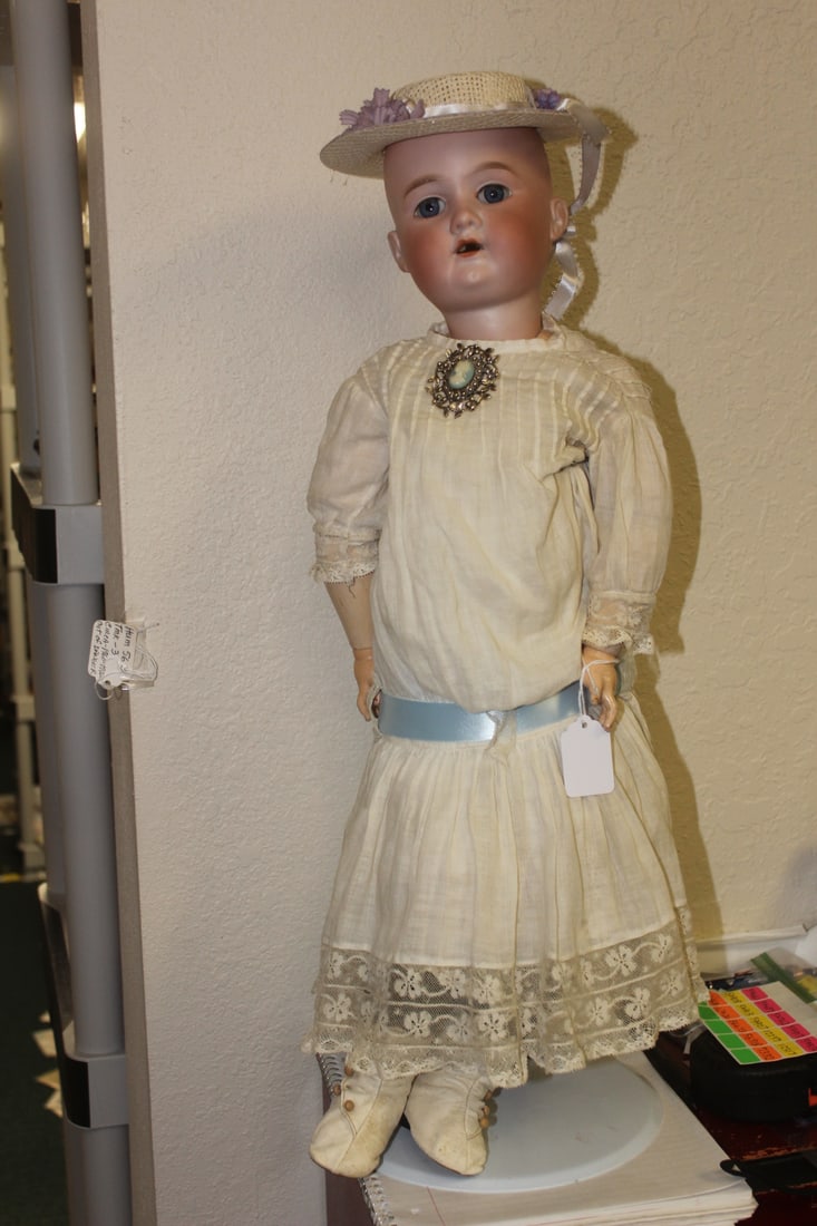 Antique German Porcelain Doll: Armand Marseille Floradora - fixed eyes - no hair - doll= 23 1/4" tall without hat