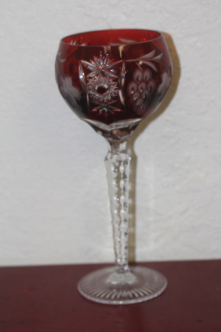 Ruby Red Color Cut Glass Goblet (1 of 6)