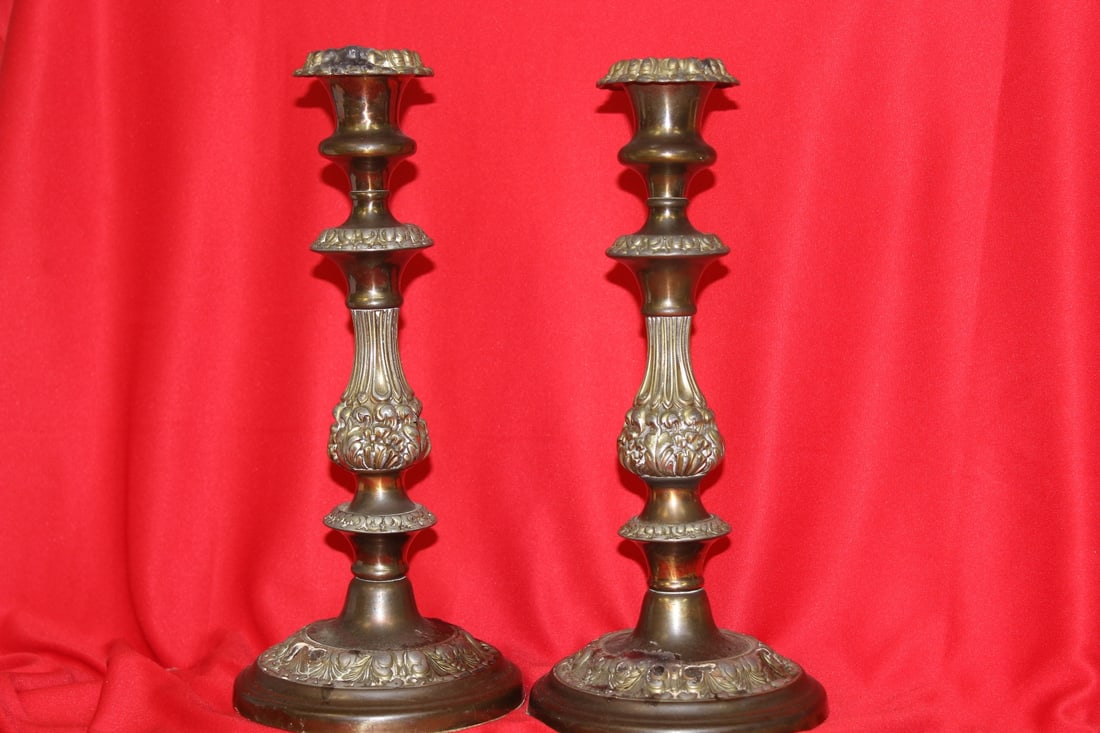 Pair of Candlesticks: 12 3/8" tall - metal construction